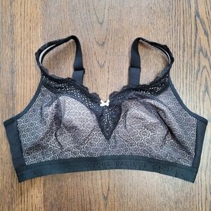 Cacique Black Pink Lace Cotton Unlined No-Wire Bra Size 42DD